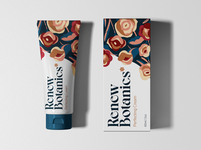 Renew Botanics - Perfecting Cream skincare lockup design flower illustration botanical women identity branding cream cosmetics packaging design packaging floral pattern floral